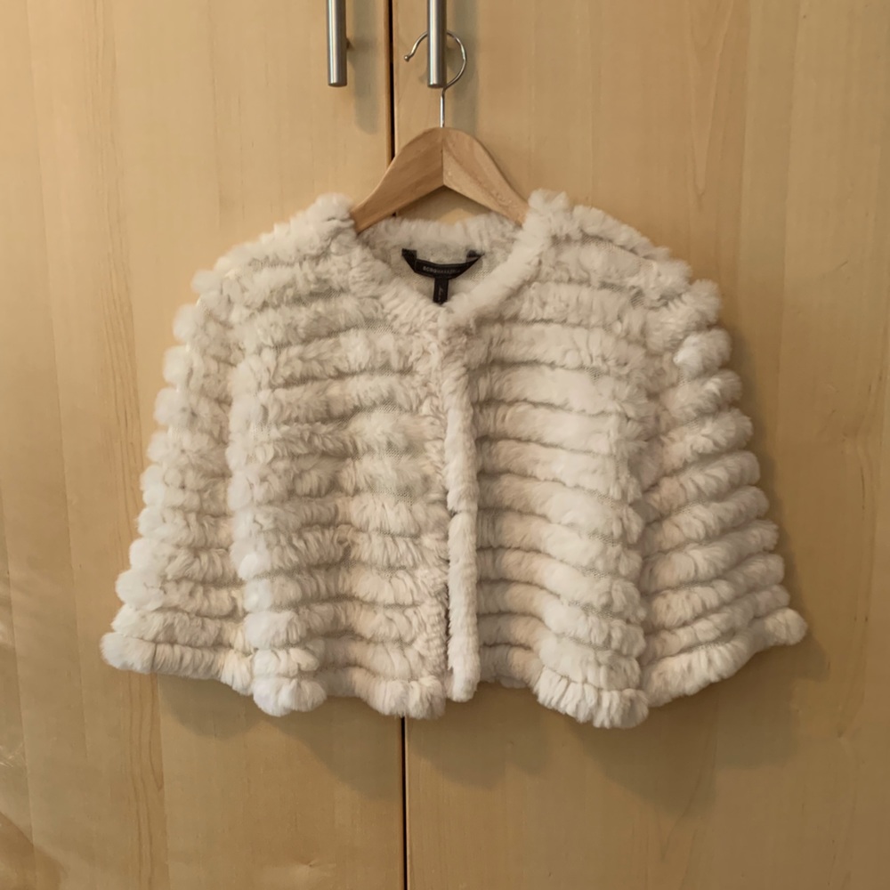 NWT BCBG Sophiana Rabbit Fur Cropped Cardigan